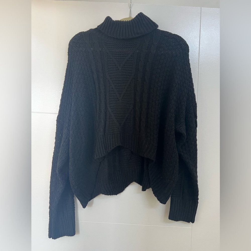Cropped Black Turtleneck Sweater